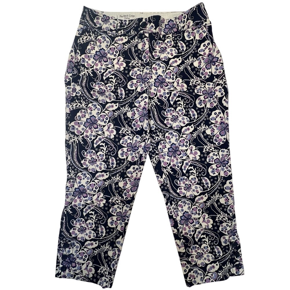 Talbots Navy, Purple & White Floral Paisley Capris Size 2P